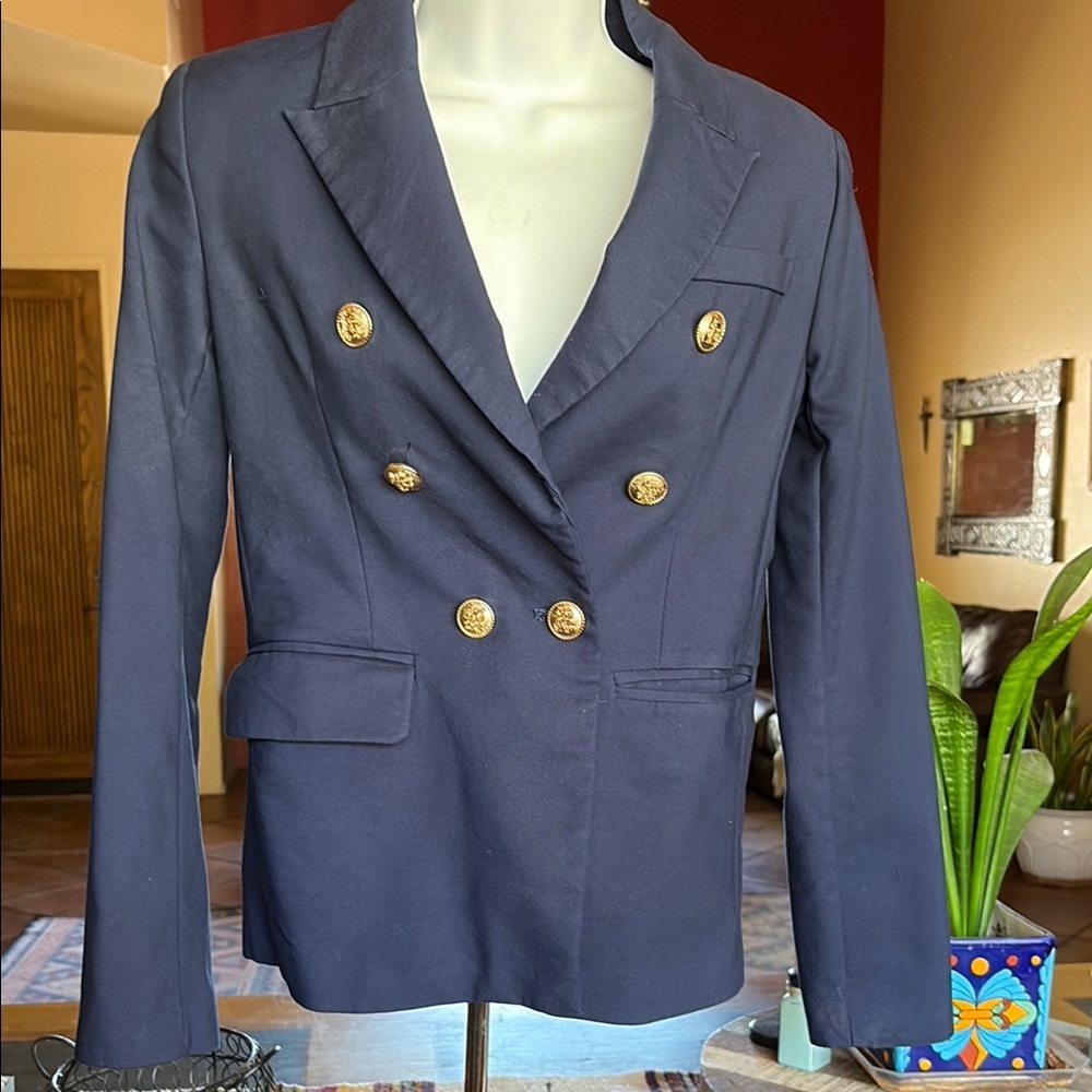 ❤️HOST PICK❤️Blue and Gold Double-Breasted Blazer with Wide Lapels - Picture 2 of 5